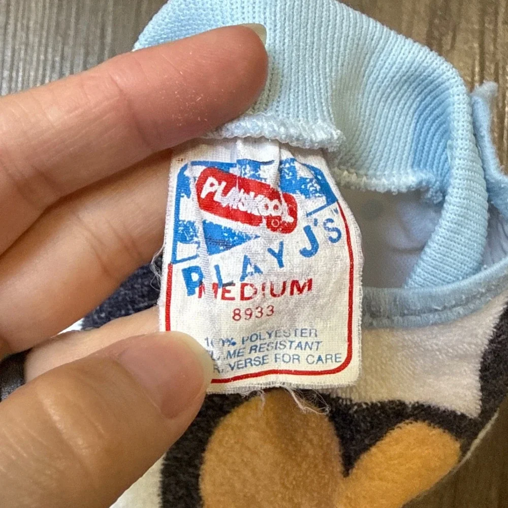 VTG 1984 Mickey Mouse Blue/White‎ Romper Removable Bib Playskool Medium/3-6M